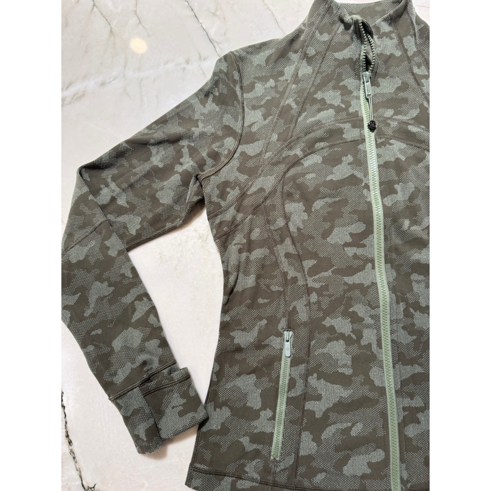 Lululemon Define Jacket Heritage Camo Olive Green Twill Women's 12 #109 - Picture 3 of 16